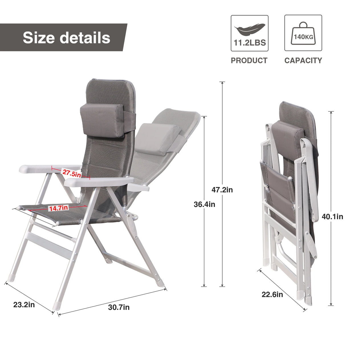 Adjustable Aluminum Alloy Lounge Chair: Ultimate Outside Comfort in Style-Grey