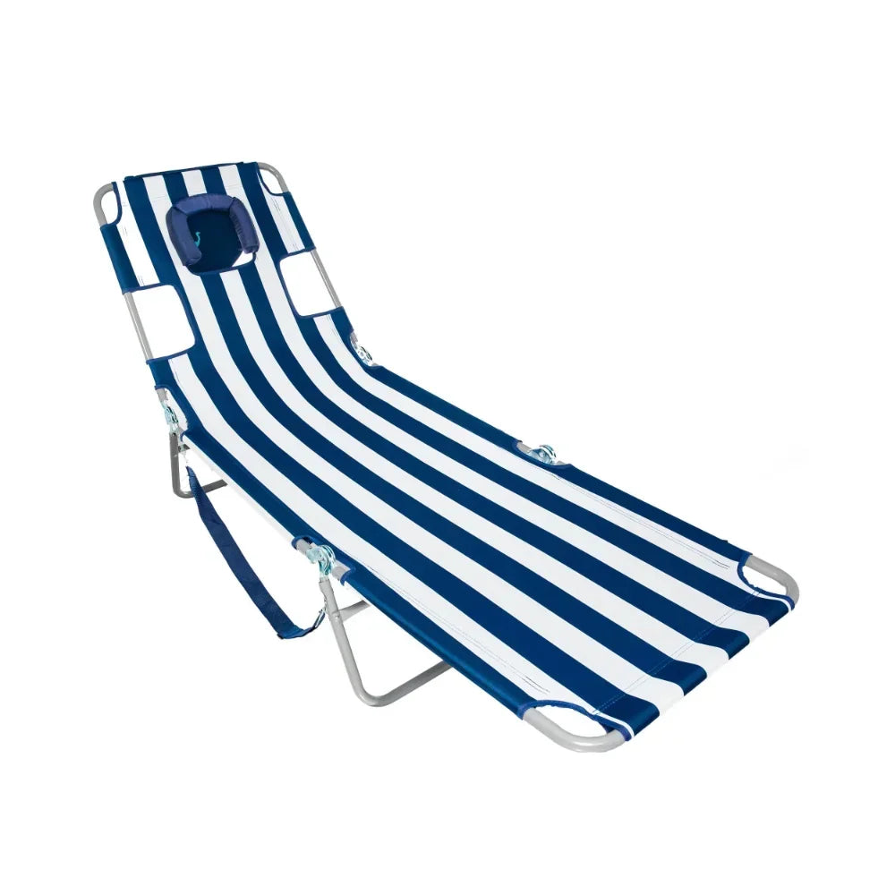 Portable Navy Striped Chaise Sun Lounger: Stylish Sunbathing Comfort